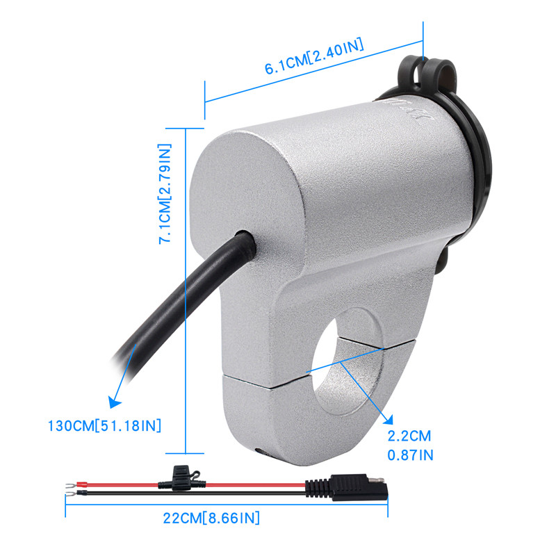 Φορτιστής USB μοτοσικλέτας Αδιάβροχος προσαρμογέας κινητού τηλεφώνου από κράμα αλουμινίου 2.4A Ψηφιακή οθόνη Διακόπτης γρήγορης φόρτισης τιμόνι 22 mm