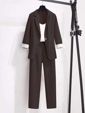 2022 άνοιξη νέο plus size Κορεάτικο κομψό γυναικείο κοστούμι γυναικείο μπλέιζερ παντελόνι ελεύθερου χρόνου Σετ σακάκι από τουίντ κοστούμι σακάκι παντελόνι τριών τεμαχίων