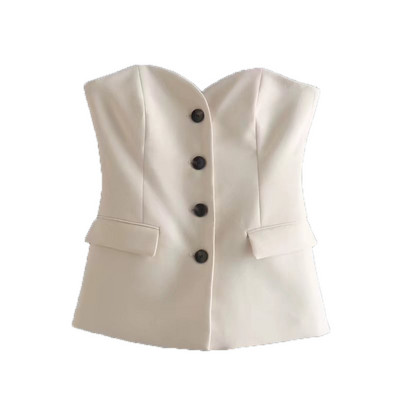 Seturi de blaze solide pentru dama 2022 Destul de fără bretele Topuri cu un singur piept Pantaloni drepți Pantaloni de bază cu fermoar Costume cauzale