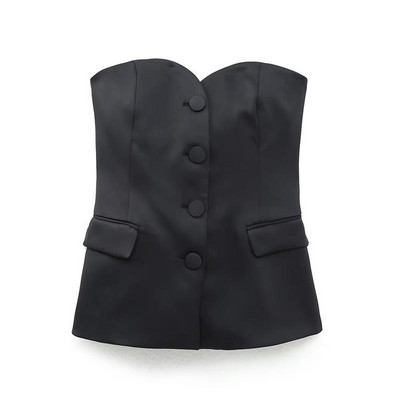 Seturi de blaze solide pentru dama 2022 Destul de fără bretele Topuri cu un singur piept Pantaloni drepți Pantaloni de bază cu fermoar Costume cauzale