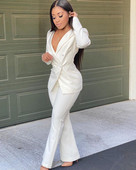 Seigurhry naiste 2-osaline bleiser, kontoriülikond, kaelusega seksikas jakid, vabaaja kaherealine pikk komplekt Conjuntos De Mujer