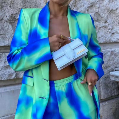 Εκτύπωση μόδας σετ 2 τεμαχίων Γυναικείο κοστούμι σακάκι και παντελόνι ασορτί σετ γραφείου μπλέιζερ Γυναικείο επίσημο σετ γυναικείων παντελονιών μόδας