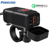 Powstationi mootorratta USB-telefonilaadija veekindel C-tüüpi + USB-kiirlaadimine 6,8A QC3.0 USB-adapter koos voltmeetriga