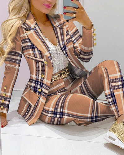 2022 ținute de damă de birou pentru toamnă pentru femei, jachetă formală, pantaloni, set de două piese pentru femei, blazer cu imprimeu cu lanț, haină, pantaloni, costum