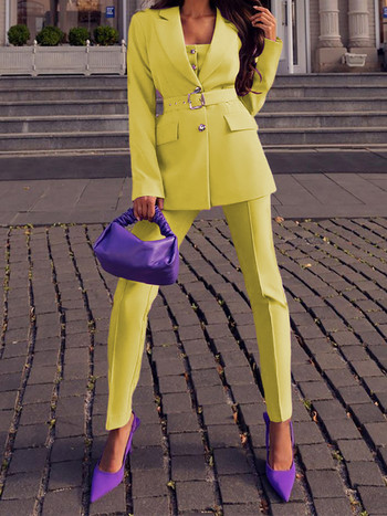 Облекло за жени Гащеризони Жилетка Блейзъри Елегантни тънки панталони от две части Модни комплекти с улично облекло с плътен колан Dropshipping