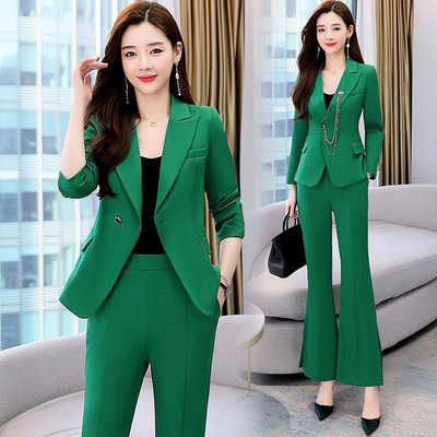 2022 Costum de modă Jachetă Seturi două piese pentru femei Blazer verde și pantaloni Set de costume 2 piese elegante ținute de toamnă toamnă