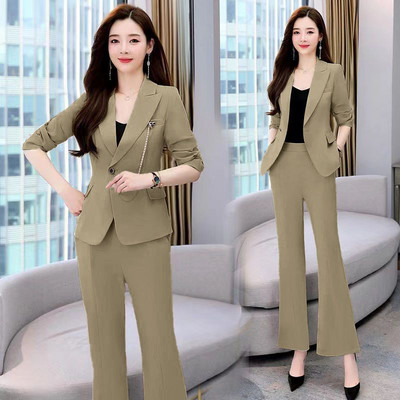 2022 Costum de modă Jachetă Seturi două piese pentru femei Blazer verde și pantaloni Set de costume 2 piese elegante ținute de toamnă toamnă