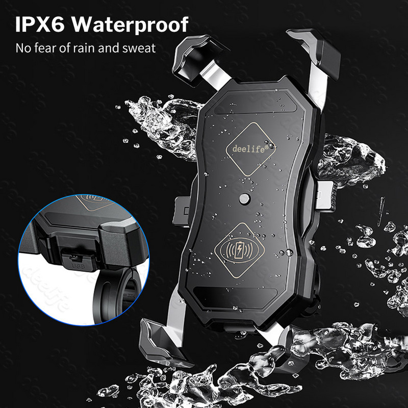 Βάση κινητού τηλεφώνου Deelife Ασύρματη φόρτιση μοτοσικλέτας με φορτιστή QC 3.0 USB Qi Βάση στήριξης GPS Navigation