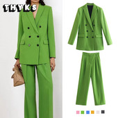 Έγχρωμο γυναικείο κοστούμι σετ Office Lady Blazer Μπουφάν και παντελόνι σετ 2 τεμαχίων Γυναικείο 2022 Άνοιξη Φθινόπωρο ZA Κομψά casual σύνολα