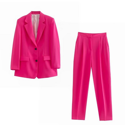 Έγχρωμο γυναικείο κοστούμι σετ Office Lady Blazer Μπουφάν και παντελόνι σετ 2 τεμαχίων Γυναικείο 2022 Άνοιξη Φθινόπωρο ZA Κομψά casual σύνολα