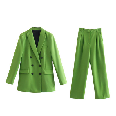 Έγχρωμο γυναικείο κοστούμι σετ Office Lady Blazer Μπουφάν και παντελόνι σετ 2 τεμαχίων Γυναικείο 2022 Άνοιξη Φθινόπωρο ZA Κομψά casual σύνολα