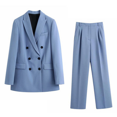 Έγχρωμο γυναικείο κοστούμι σετ Office Lady Blazer Μπουφάν και παντελόνι σετ 2 τεμαχίων Γυναικείο 2022 Άνοιξη Φθινόπωρο ZA Κομψά casual σύνολα