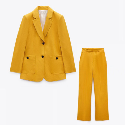 Έγχρωμο γυναικείο κοστούμι σετ Office Lady Blazer Μπουφάν και παντελόνι σετ 2 τεμαχίων Γυναικείο 2022 Άνοιξη Φθινόπωρο ZA Κομψά casual σύνολα