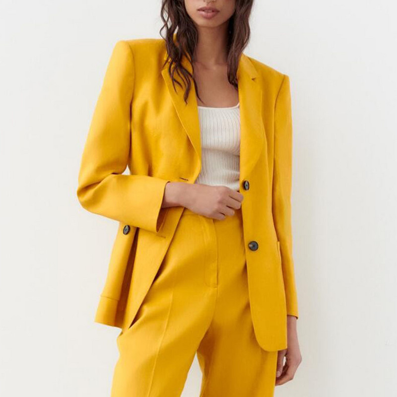 Έγχρωμο γυναικείο κοστούμι σετ Office Lady Blazer Μπουφάν και παντελόνι σετ 2 τεμαχίων Γυναικείο 2022 Άνοιξη Φθινόπωρο ZA Κομψά casual σύνολα