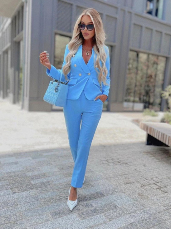 Ženski komplet sakoa Jednobojni lažni preklopni džepovi Dvodijelni gumbi na revere Jakna Pencil Hlače Kostûm Mujer Za Traf 2022 Novo