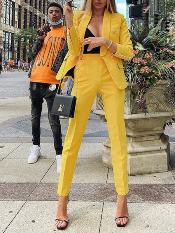 Ženski komplet sakoa Jednobojni lažni preklopni džepovi Dvodijelni gumbi na revere Jakna Pencil Hlače Kostûm Mujer Za Traf 2022 Novo