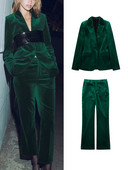 TRAF Novi ženski jesenski komplet hlača od baršunastog sakoa 2023. Modni uredski sako s jednim gumbom Kaput Ženska prevelika gornja odjeća