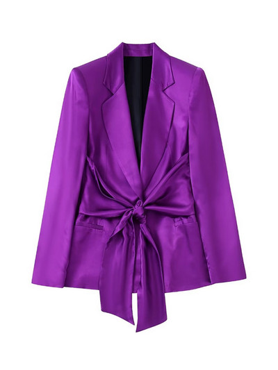 TRAF Ženska moda s kaputom od satenskog sakoa s leptir mašnom i hlačama s bočnim džepovima s visokim elastičnim strukom Ženski dvodijelni kompleti Mujer