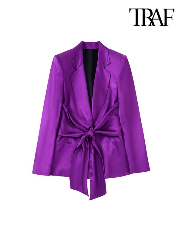 TRAF Ženska moda s kaputom od satenskog sakoa s leptir mašnom i hlačama s bočnim džepovima s visokim elastičnim strukom Ženski dvodijelni kompleti Mujer