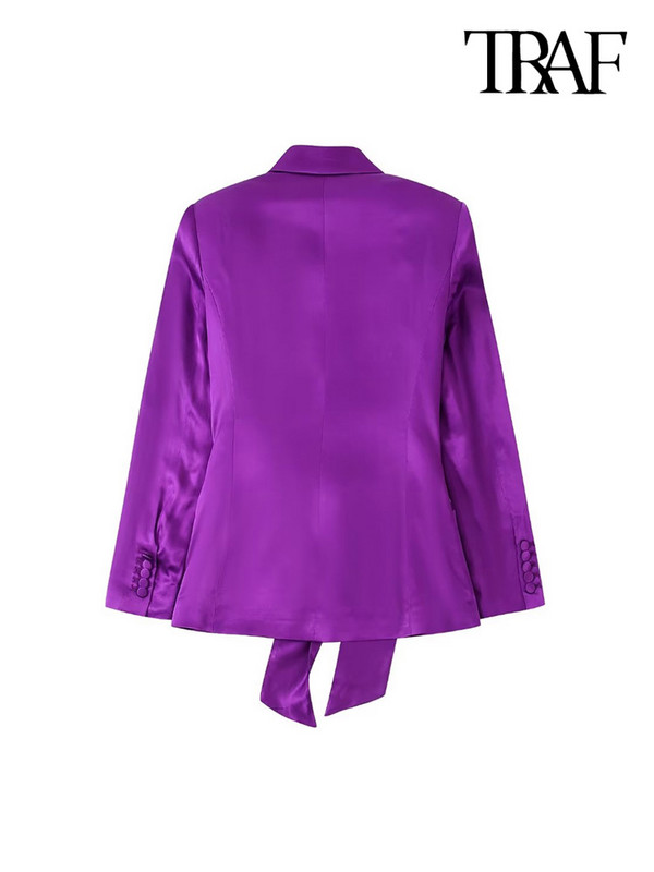 TRAF Ženska moda s kaputom od satenskog sakoa s leptir mašnom i hlačama s bočnim džepovima s visokim elastičnim strukom Ženski dvodijelni kompleti Mujer