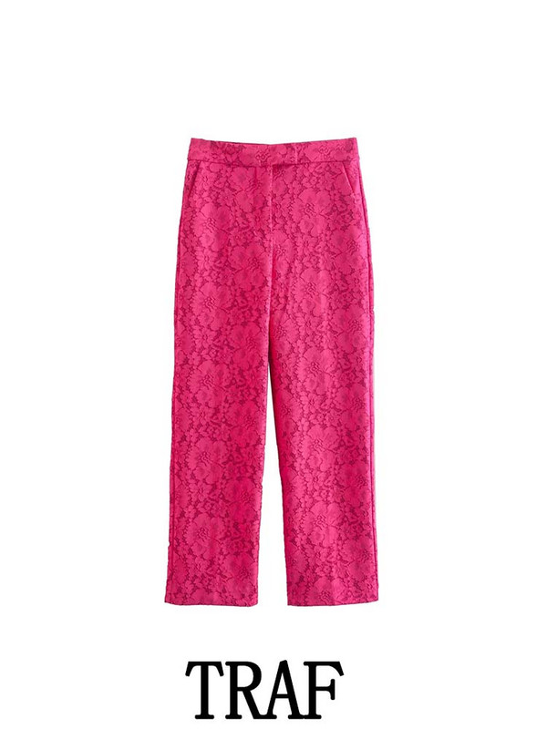 TRAF 2023 naiste 2-osalised komplektid Mood Slim Fit pitsist bleiser, üherealine jakkmantel + kõrge vöökohaga pikad püksid põhjuslikud komplektid