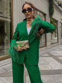 KLKXMYT TRAF Γυναικείο Σετ σακάκι Γυναικείο 2 τεμάχια 2023 Φθινοπωρινά πουπουλένια μανίκια Παντελόνι μπλέιζερ Σετ δύο τεμαχίων Γυναικεία ρούχα