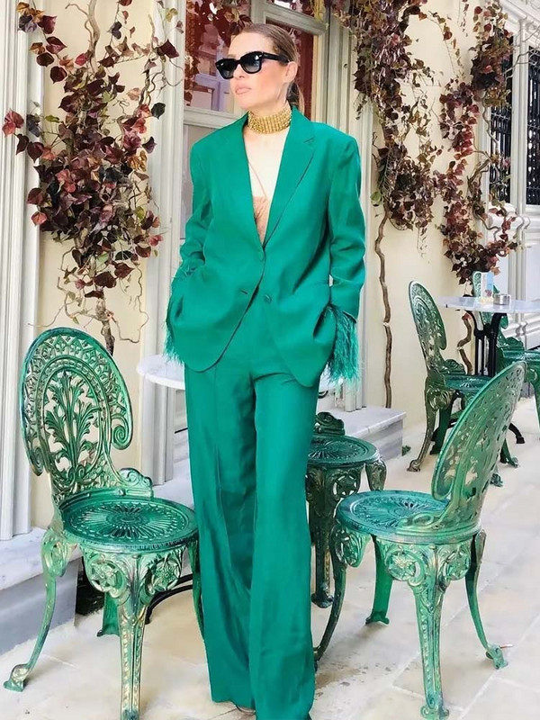 KLKXMYT TRAF Γυναικείο Σετ σακάκι Γυναικείο 2 τεμάχια 2023 Φθινοπωρινά πουπουλένια μανίκια Παντελόνι μπλέιζερ Σετ δύο τεμαχίων Γυναικεία ρούχα