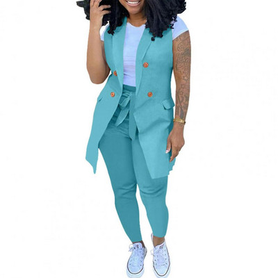 Set două piese cu imprimeu în dungi Femei Blazer fără mâneci haine geneve pantaloni ținute office doamnă elegante de lucru 2 buc costume ansamblu femei