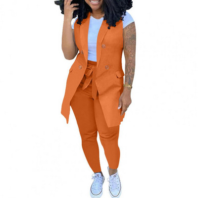 Set două piese cu imprimeu în dungi Femei Blazer fără mâneci haine geneve pantaloni ținute office doamnă elegante de lucru 2 buc costume ansamblu femei