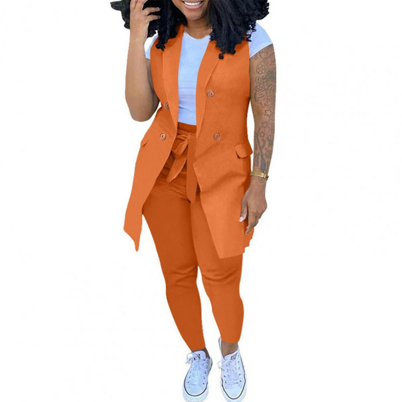 Set două piese cu imprimeu în dungi Femei Blazer fără mâneci haine geneve pantaloni ținute office doamnă elegante de lucru 2 buc costume ansamblu femei