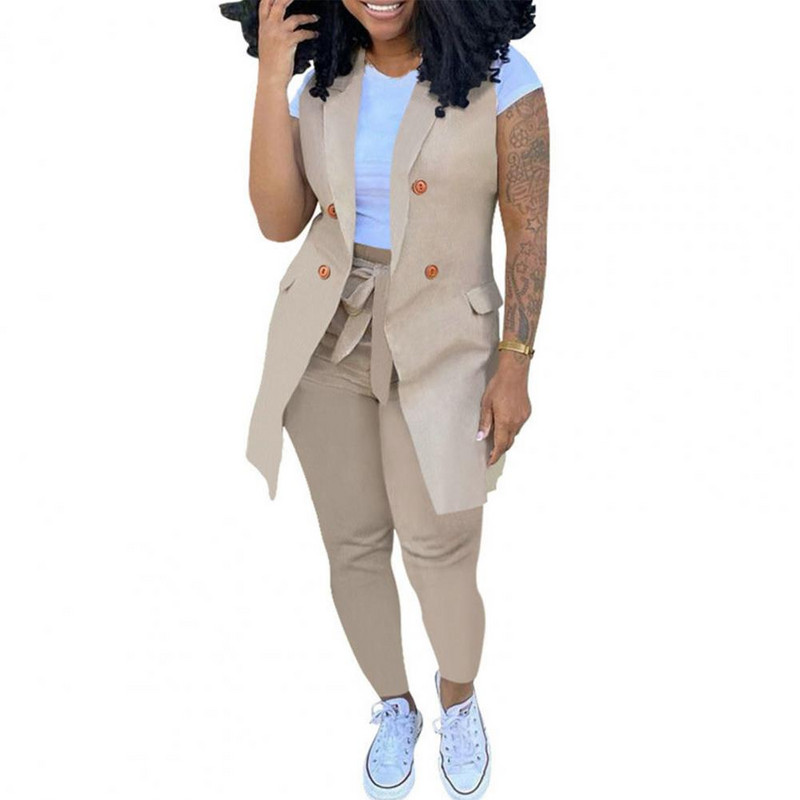 Set două piese cu imprimeu în dungi Femei Blazer fără mâneci haine geneve pantaloni ținute office doamnă elegante de lucru 2 buc costume ansamblu femei