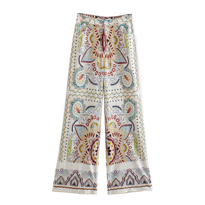 ΓΥΝΑΙΚΕΙΑ TRAF Νέο 2022 Chic Flower Printed Casual Blazer Fashion Μακρυμάνικη τσέπη Ρετρό Γυναικείο κομψό σακάκι + Σετ παντελόνι