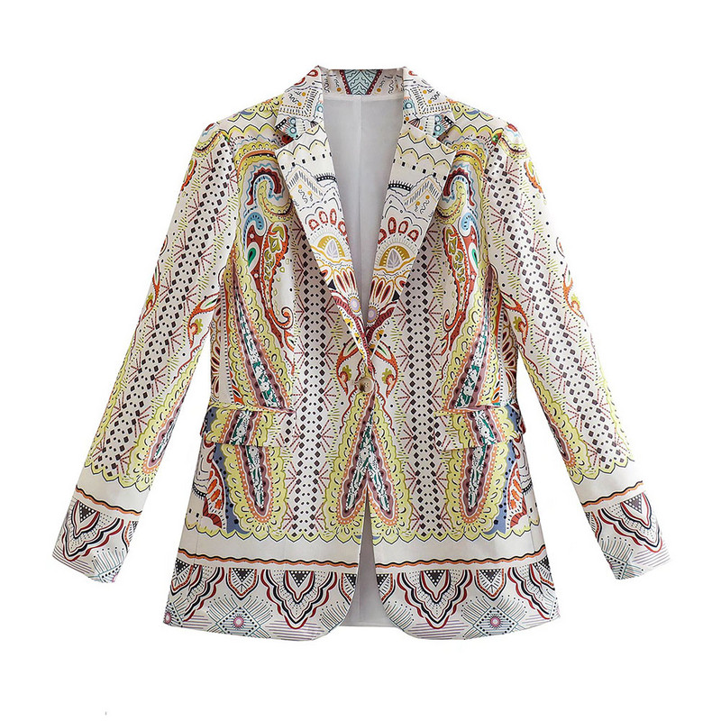 ΓΥΝΑΙΚΕΙΑ TRAF Νέο 2022 Chic Flower Printed Casual Blazer Fashion Μακρυμάνικη τσέπη Ρετρό Γυναικείο κομψό σακάκι + Σετ παντελόνι