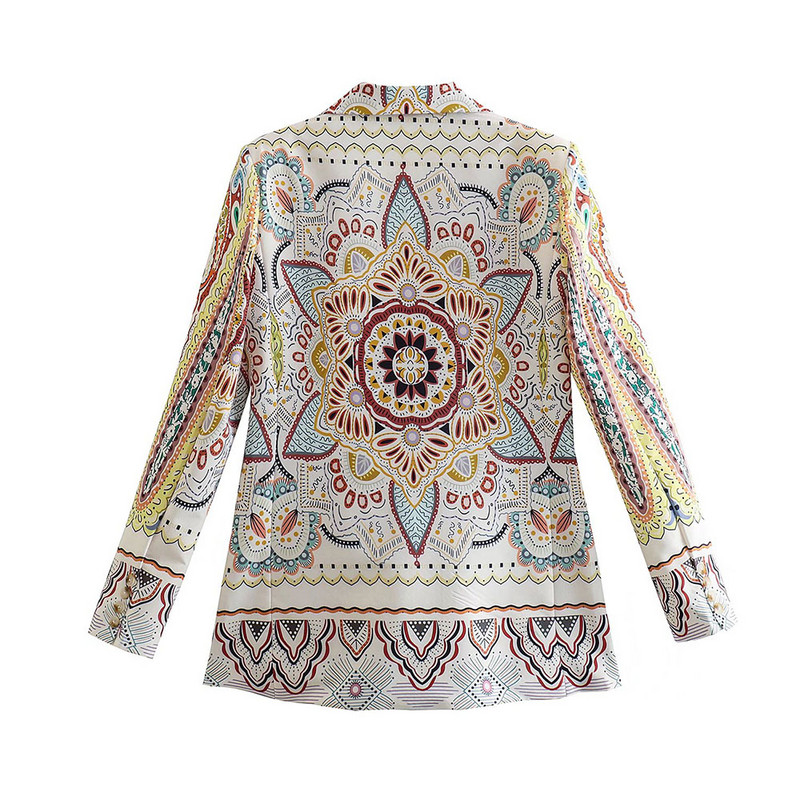 ΓΥΝΑΙΚΕΙΑ TRAF Νέο 2022 Chic Flower Printed Casual Blazer Fashion Μακρυμάνικη τσέπη Ρετρό Γυναικείο κομψό σακάκι + Σετ παντελόνι