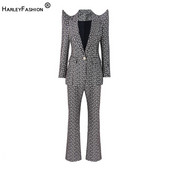 HarleyFashion High Street, elegant, model pentru femei, broderie, pantaloni lungi, set de ținute de designer, costume