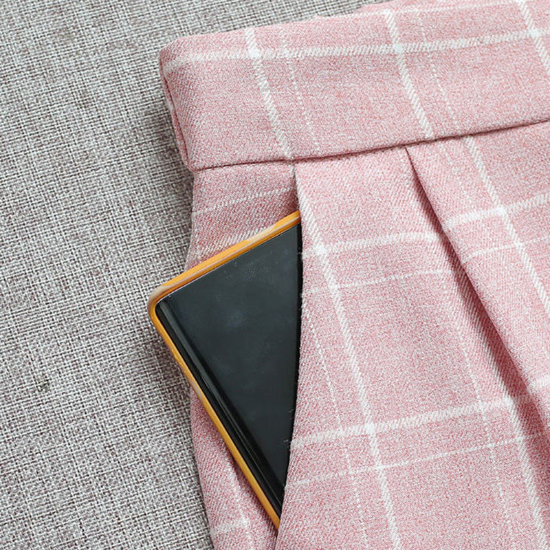 Costum în carouri roz Set două piese femei toamna modă coreeană blazer subțire jachetă și pantaloni costum damă birou elegant îmbrăcăminte de lucru