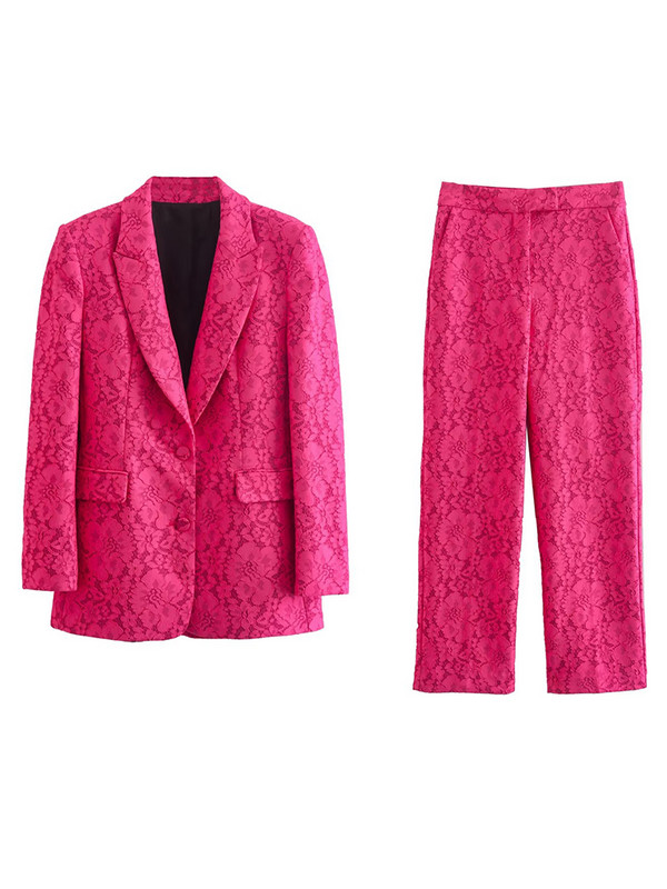 ZACK RAIN Costum Roz din Dantela Femei 2022 Toamna/Iarna Naveta Blazer Doamnelor Set Pantaloni Retro Office Seturi Eleganti Largi Femei Chic 2-buc