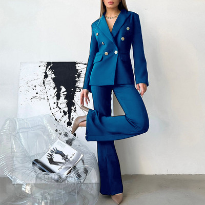 CRLAYDK 2022 Blazer 2 bucăți pentru femei, pantaloni lungi, set de costum de afaceri pentru damă de birou, de lucru, sexy, cu decolteu în V, jachete casual cu buzunare