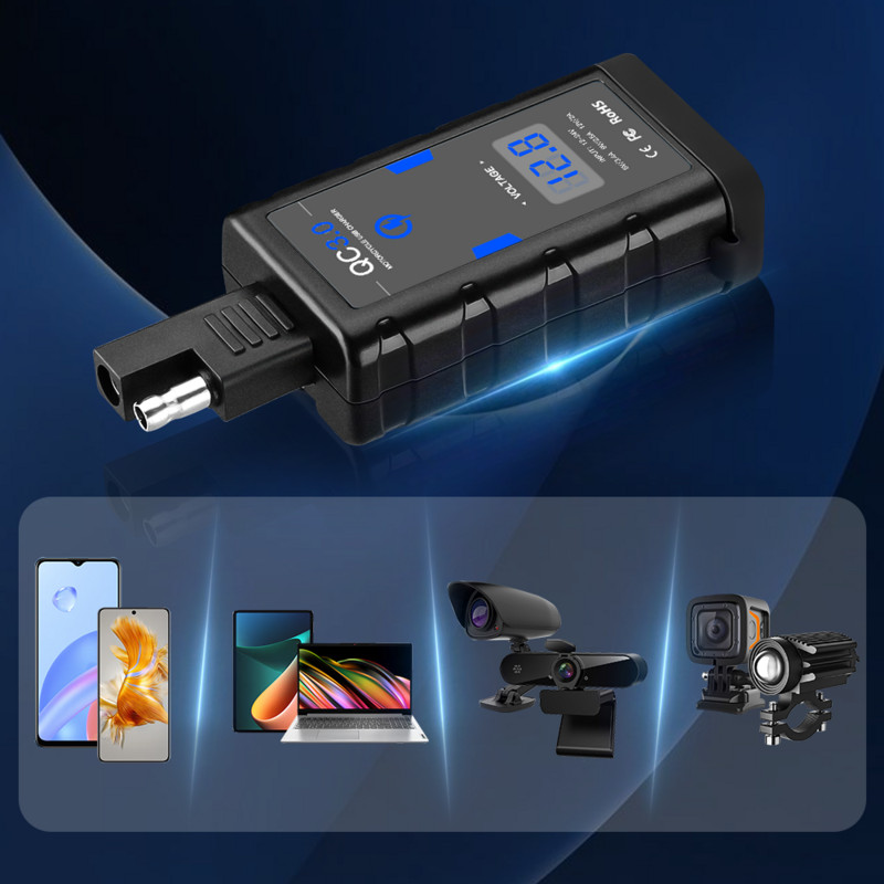 Anchtek QC3.0 C-tüüpi mootorratta telefonilaadija veekindel 6,4A 12V Moto-USB laadija koos voltmeetri toiteadapteri toitepesaga