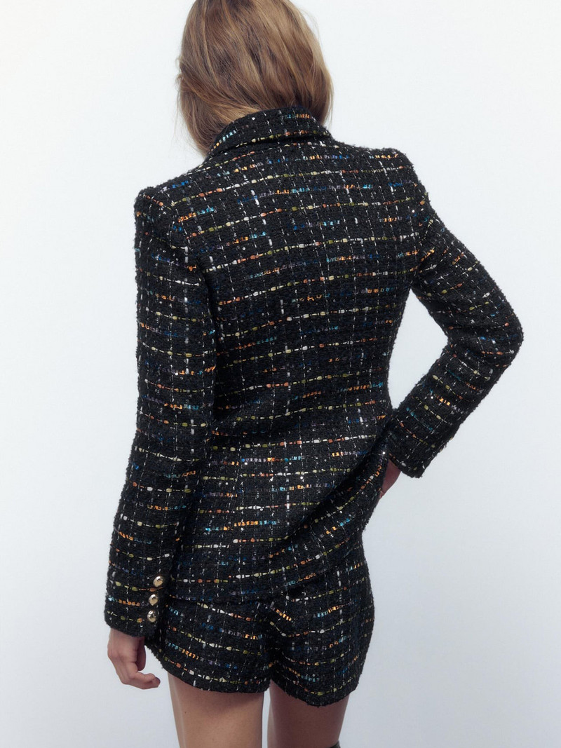 2022 Nou Iarnă Dublu Sânt Tweed Textura Costum în carouri Jachetă Office Retro Femeie Chic Blazer Două piese 8741269