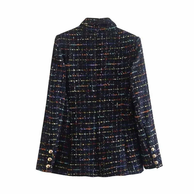 2022 Nou Iarnă Dublu Sânt Tweed Textura Costum în carouri Jachetă Office Retro Femeie Chic Blazer Două piese 8741269