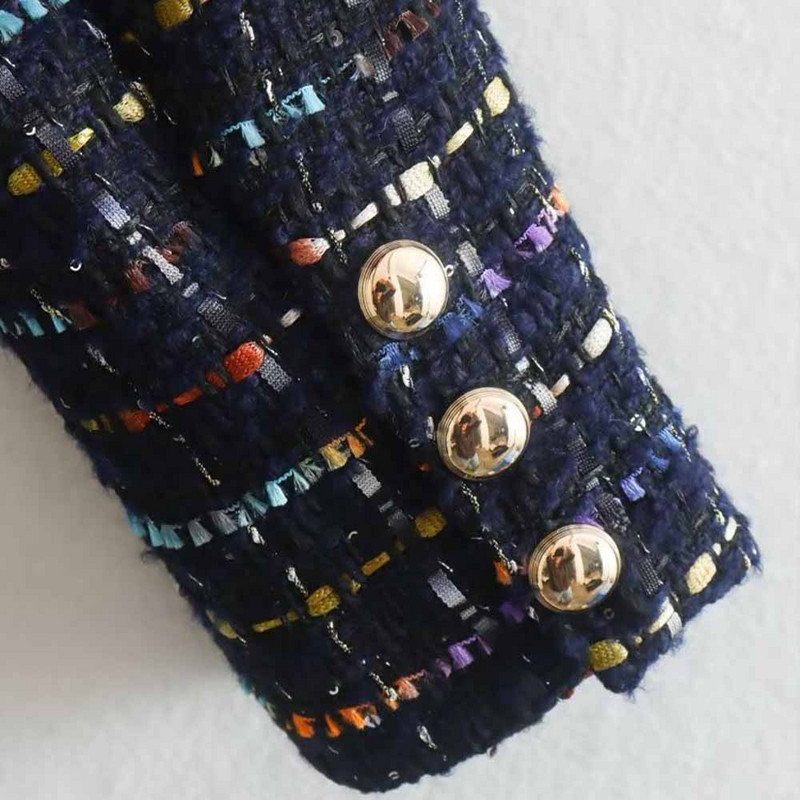 2022 Nou Iarnă Dublu Sânt Tweed Textura Costum în carouri Jachetă Office Retro Femeie Chic Blazer Două piese 8741269