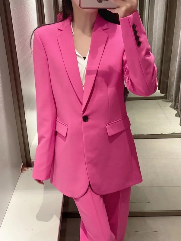 SLMD 2022 de primăvară nouă modă femei trandafiri pantaloni costume buzunare cu un singur buton Blazere cu fermoar Fly pantaloni cu picioare late îmbrăcăminte elegantă pentru femei