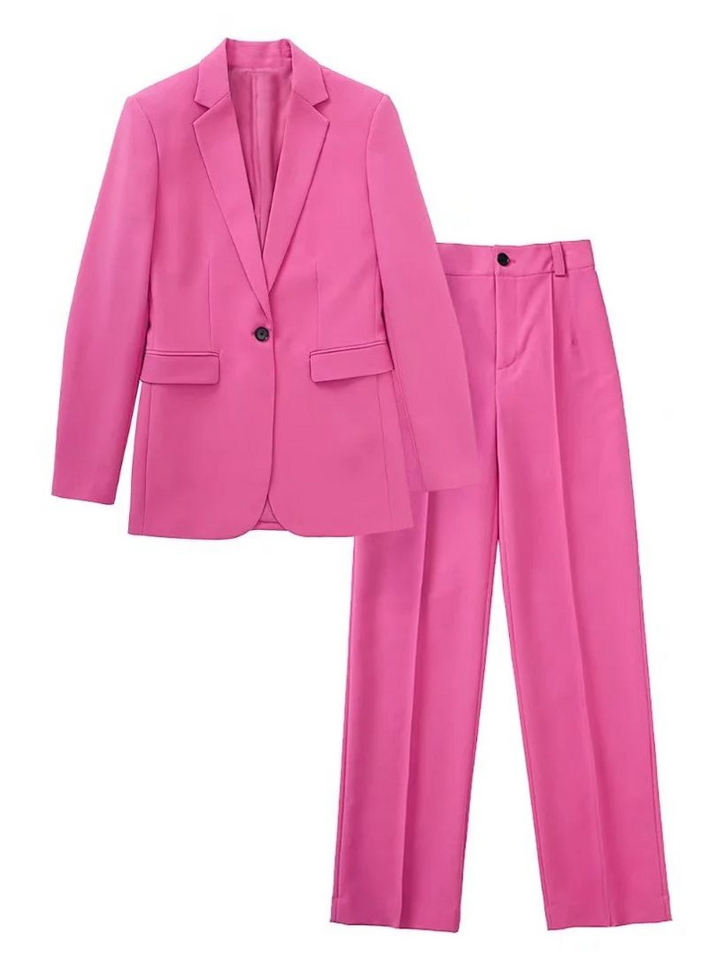 SLMD 2022 de primăvară nouă modă femei trandafiri pantaloni costume buzunare cu un singur buton Blazere cu fermoar Fly pantaloni cu picioare late îmbrăcăminte elegantă pentru femei