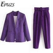 Naiste pükste ülikond, kontori bleiser, soliidne jakid, elegantne mantel, naiste kaheosaline komplekt 2021 õhuke komplekt koos vööga kõrge vöökohaga püksid