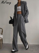 Msfancy hallid bleiserülikonnad naiste ühe nööbiga bleiser, kõrge vöökohaga laia säärega püksid, 2-osalised komplektid naiste ametlikud ülikonnad