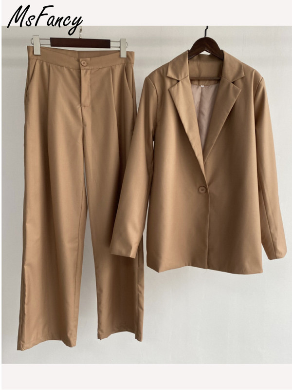 Msfancy hallid bleiserülikonnad naiste ühe nööbiga bleiser, kõrge vöökohaga laia säärega püksid, 2-osalised komplektid naiste ametlikud ülikonnad