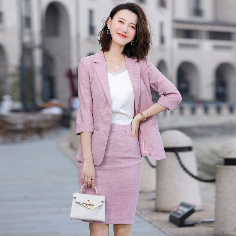 Plus με 5XL Half γυναικεία επίσημα μπλέιζερ για δουλειά Κοστούμια επαγγελματική φούστα και μέγεθος μωβ μανίκια Κομψά γυναικεία μπουφάν