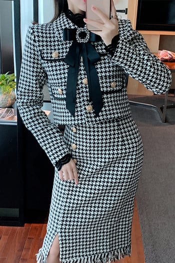 2021 Φθινοπωρινά και Χειμερινά Houndstooth Temperament Western Style Royal Sister Fashion Γυναικεία φθινοπωρινά ρούχα