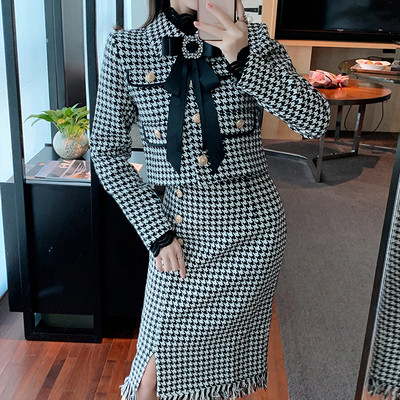 2021. őszi és téli houndstooth temperamentum western stílusú királyi nővér divat, kétrészes öltöny, női őszi ruhák